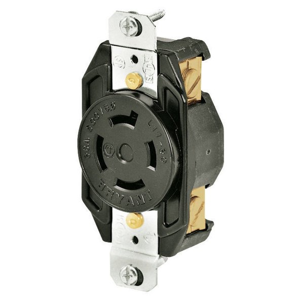 Bryant Locking Device, Receptacle, 30A 3-Phase Delta 600V AC, 3-Pole 4-Wire Grndng, L17-30R, Screw Terminal 71730FR